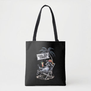 Verwilderde Meisje Zomer Strand Grappige Wasbeer Tote Bag