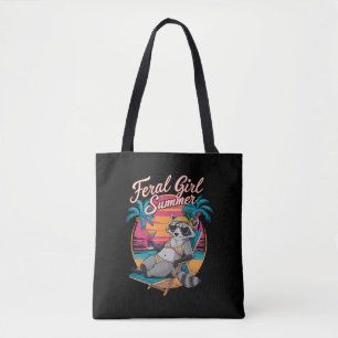 Verwilderde Meisje Zomer Strand Grappige Wasbeer Tote Bag
