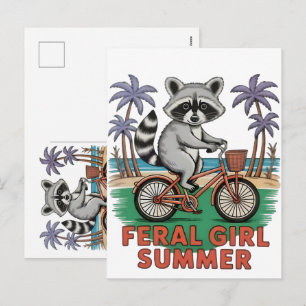 Verwilderde Meisje Zomer Wasbeer Strand Vibes Wild Feestdagenkaart