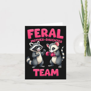 Verwilderde Moeder Dochter Team Funny Raccoon Boxi Kaart