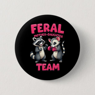 Verwilderde Moeder Dochter Team Funny Raccoon Boxi Ronde Button 5,7 Cm