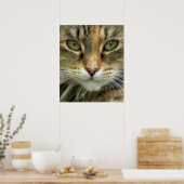 Verwilderde tabbykat met groene ogen portretprint poster (Keuken)