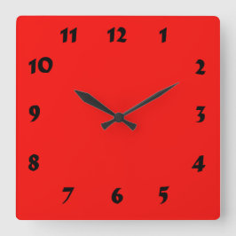 Verwisselbaar, genummerd Neon Bright Red Clock Vierkante Klok