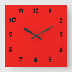 Verwisselbaar, genummerd Neon Bright Red Clock Vierkante Klok