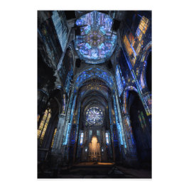Verwoeste kathedraal gebrandschilderde glasproject foto afdruk