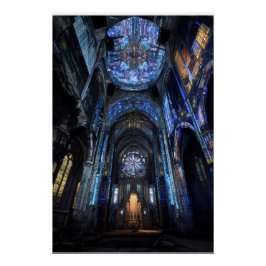 Verwoeste kathedraal glas-in-lood projectie gloed perfect poster