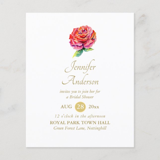 Verwöhnende Rode Roos Waterverf Gouden Bruidsdouch (Voorkant)