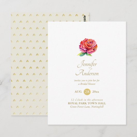 Verwöhnende Rode Roos Waterverf Gouden Bruidsdouch Briefkaart (Voorkant / Achterkant)