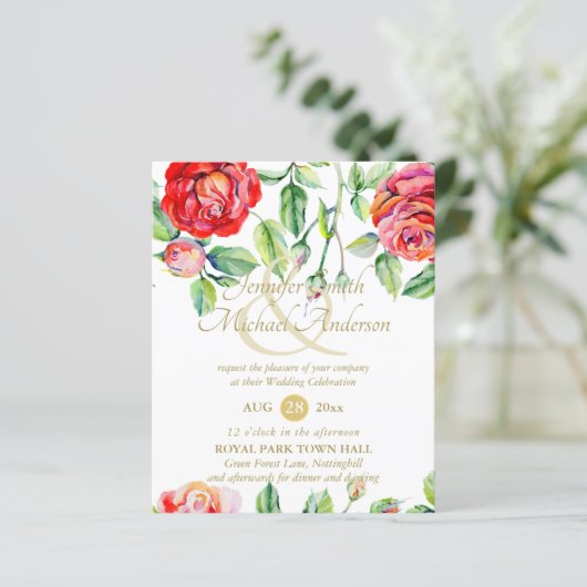 Verwöhnende Rode Rozen Waterverf Gouden Ampersand (Staand voorkant)