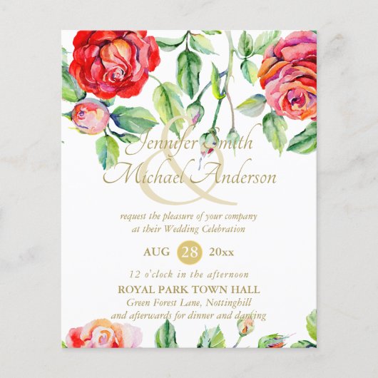 Verwöhnende Rode Rozen Waterverf Gouden Ampersand (Voorkant)