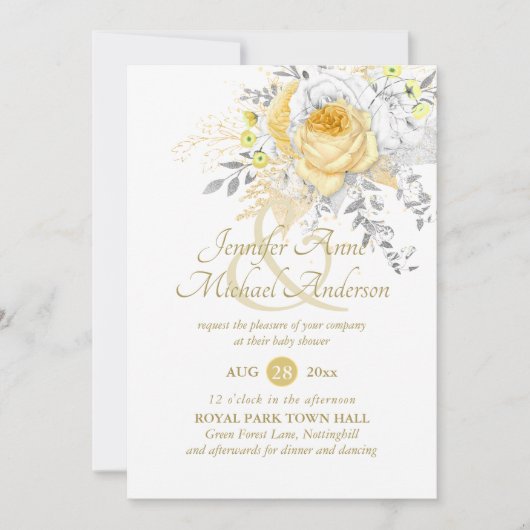 Verwöhnende witte gouden rozen boeket baby shower (Voorkant)