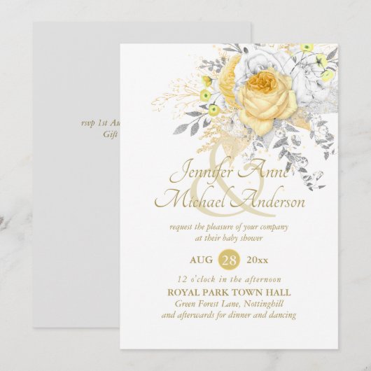 Verwöhnende witte gouden rozen boeket baby shower (Voorkant / Achterkant)