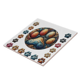 Verwondering dat omgeven canine hond poot print tegeltje