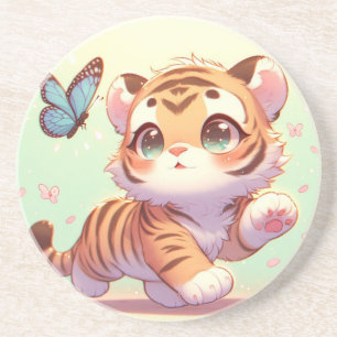 Verwondering in de ogen van een kitten zandsteen onderzetter