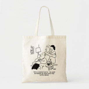 Verwonding met een flesopener tote bag