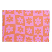 Verwrongen Retro Roze sinaasappel Bloemen op Check Kussensloop (Achterkant)