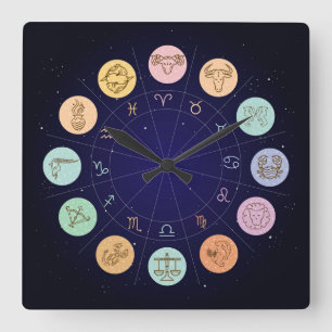 Very Cool Zodiac Wall Clock Vierkante Klok