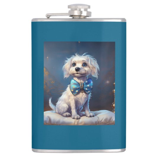 Very Cute Lil Doggie With Blue Bow Tie Heupfles (Voorkant)