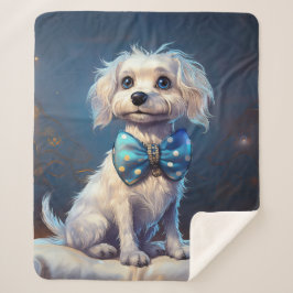 Very Cute Lil Doggie With Blue Bow Tie Sherpa Deken