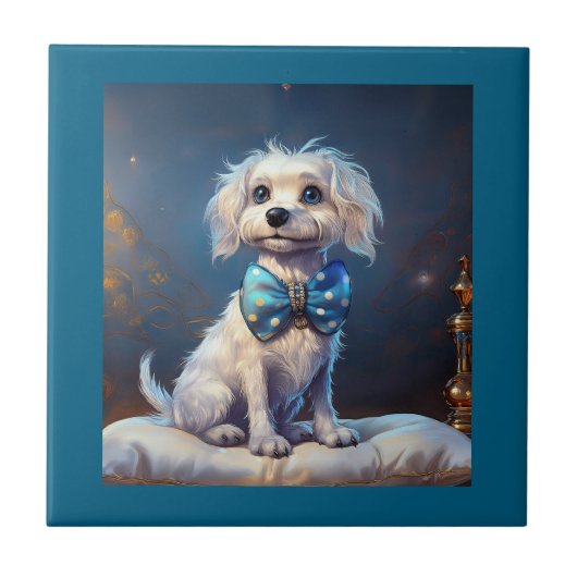Very Cute Lil Doggie With Blue Bow Tie Tegeltje (Voorkant)