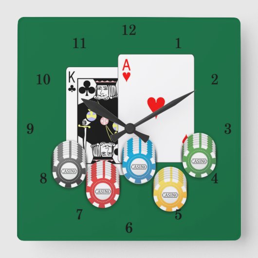 Very Fun BlackJack Casino Wall Clock Vierkante Klok (Voorkant)
