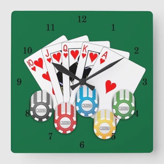 Very Fun Royal Straight Flush Casino Wall Clock Vierkante Klok (Voorkant)