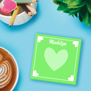 Very Girly Neon Green White Hearts Jouw naam Post-it® Notes