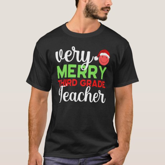 Very Merry 3rd Grade Teacher Third Christmas Schoo T-shirt (Voorkant)
