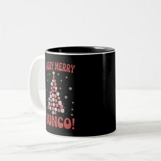 Very Merry Bunco Christmas Tree Dice Game Night Tweekleurige Koffiemok (Voorkant links)