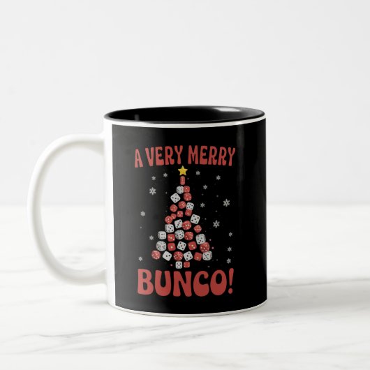 Very Merry Bunco Christmas Tree Dice Game Night Tweekleurige Koffiemok (Links)