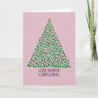 Very Merry Christmas Tree on Pink Card Kaart