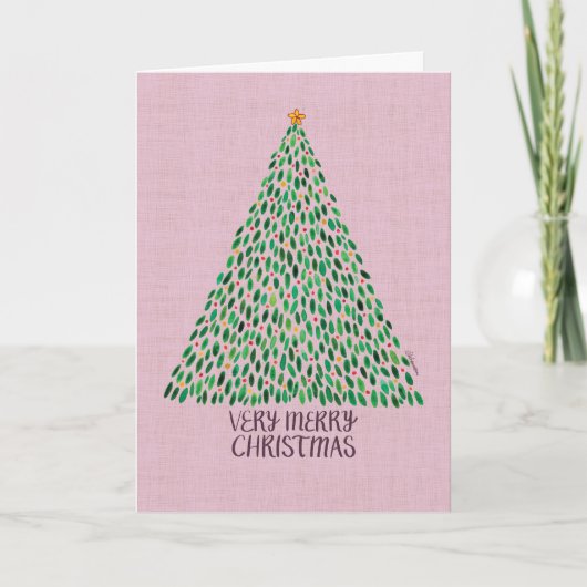 Very Merry Christmas Tree on Pink Card Kaart (Voorkant)