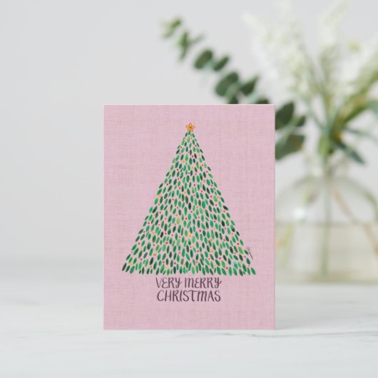 Very Merry Christmas Tree on Pink Postcard Briefkaart (Staand voorkant)