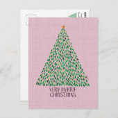 Very Merry Christmas Tree on Pink Postcard Briefkaart (Voorkant / Achterkant)