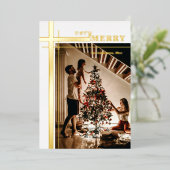 Very Merry Elegant Custom Photo Gold Folie Feestdagenkaart (Staand Voorkant)