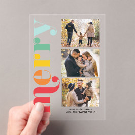 "Very Merry" Kerstgalerij van 3 foto's Acryl Uitnodigingen