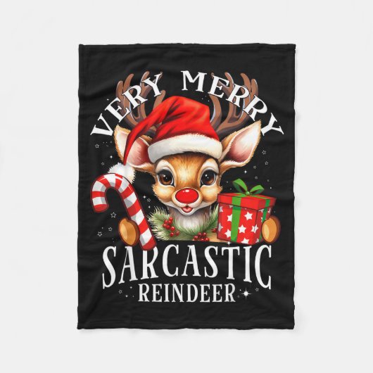 Very Merry Sarcastic Reindeer Matching Christmas Fleece Deken (Voorkant)