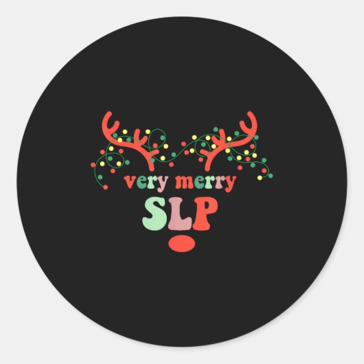 Very Merry Slp Reindeer Christmas Speech Therast X Ronde Sticker (Voorkant)