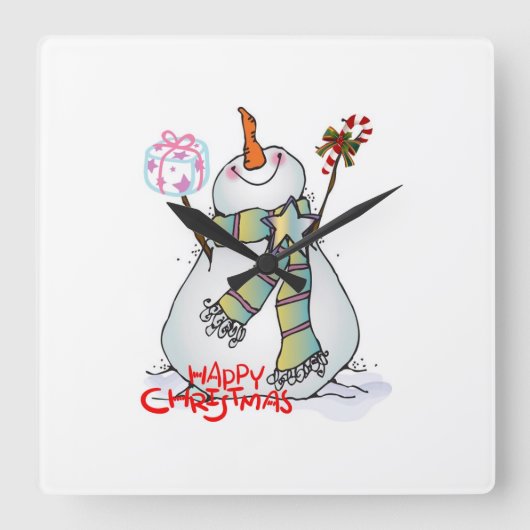 "VERY MERRY SNOWMAN" CHRISTMAS CLOCK VIERKANTE KLOK (Voorkant)