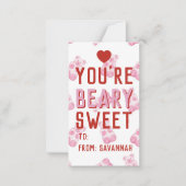 Very Sweet Pink Bear Valentine's Classroom Card Notitiekaartje (Voorkant)