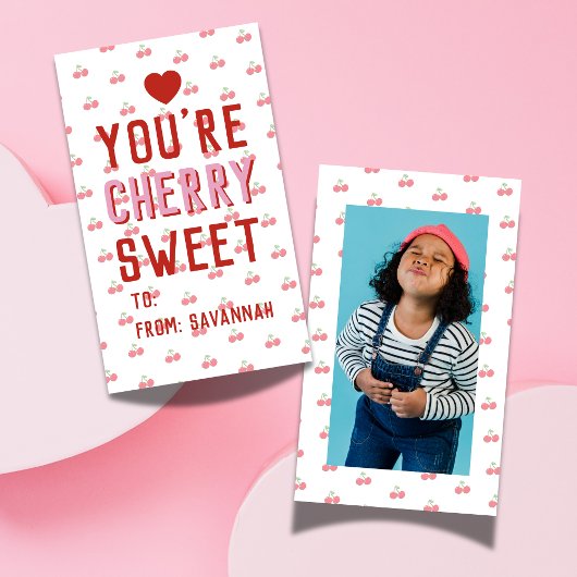 Very Sweet Red Cherry Valentine's Classroom Card Notitiekaartje
