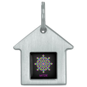 *~* Verzachten Neon Mandala Blue Yellow Magenta Huisdieren Naamplaatje