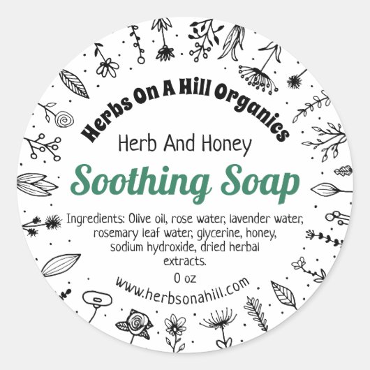 Verzachtende Herbal Eco Zeep Zakelijke Verpakking Ronde Sticker (Voorkant)