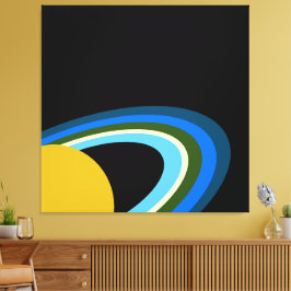 Verzadigde zwarte buitenruimte met kleurrijke ring canvas afdruk