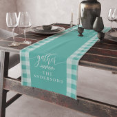 Verzamel Blauwgroen Buffalo Check Herfst Thanksgiv Korte Tafelloper