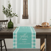 Verzamel Blauwgroen Buffalo Check Herfst Thanksgiv Korte Tafelloper