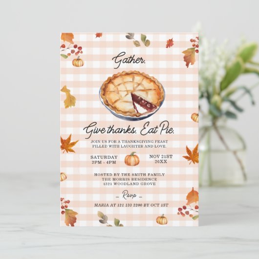 Verzamel, geef Bedankt, eet taart Thanksgiving fee Kaart (Staand voorkant)