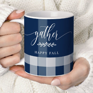 Verzamel Happy Herfst Navy & White Buffalo Check Koffiemok