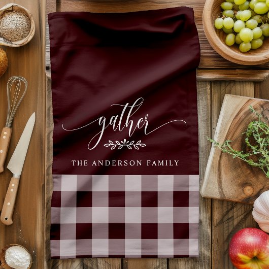 Verzamel Herfst Bourgondië & Witte Buffel Check Theedoek