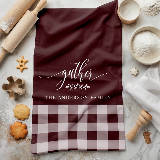 Verzamel Herfst Burgundy & Witte Buffalo Check Theedoek